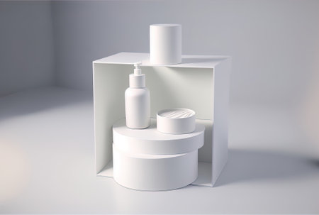 a white product presentation podium holding products,の素材
