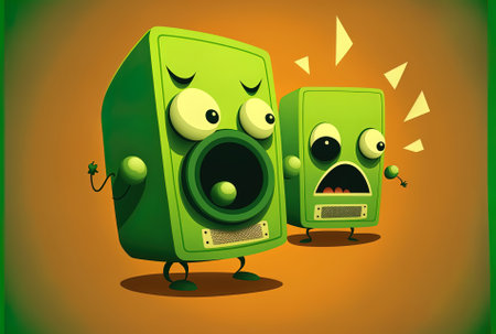 Extremely loud speakers with a green backgroundの素材