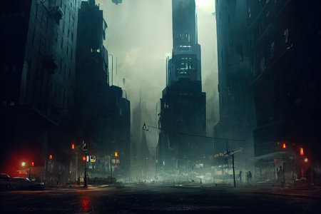 dystopian gotham city, hyperrealistic, cinematic lightingの素材