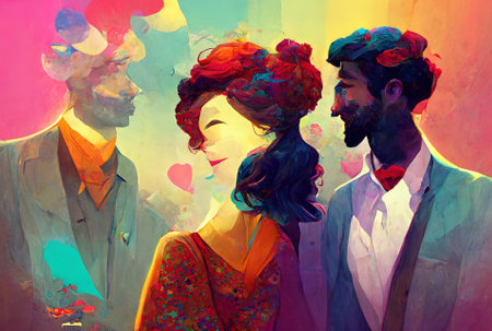 Full shot happy couple metaverse dateの素材