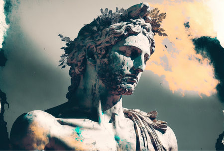 Greek statue in a mixed media double color exposureの素材