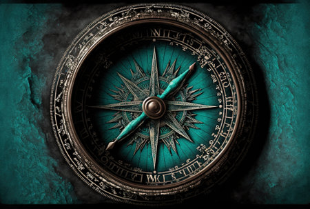 Image of a compass in turquoise.の素材