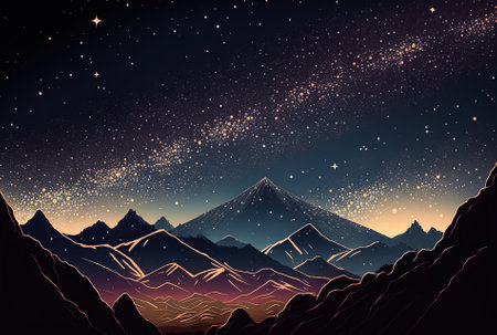 Mountain range with the Milky Way galaxy and starsの素材