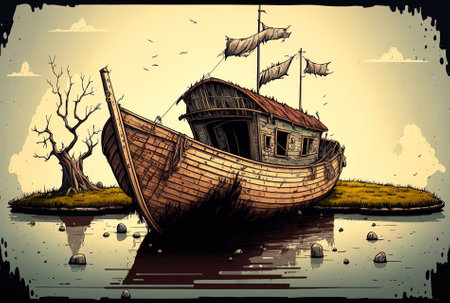 Old boat on the lake, abandonedの素材