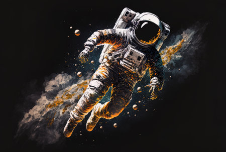 Illustration of an astronaut leaping in motionの素材