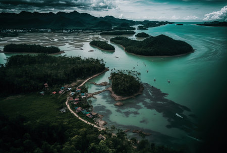 Ranong and its estuary seen from above in Thailandの素材