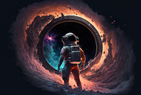Space astronaut and a black holeの素材