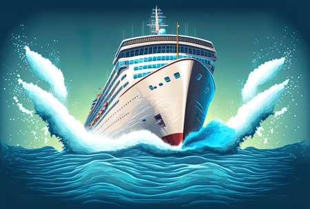 Water surface with foamy waves behind the cruise shipの素材