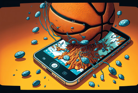 Smartphone and basketball up closeの素材