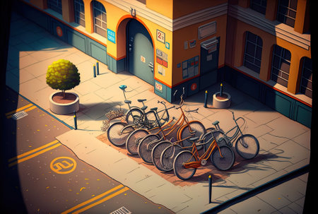 Unoccupied tiny bike parking along the streetの素材