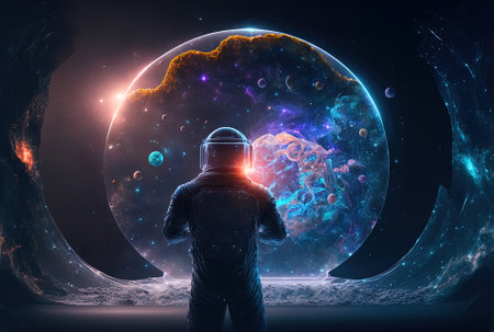 Space sense hologram technology background with the metaverse ideaの素材