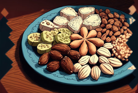 Various nuts on a platter up closeの素材