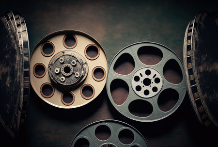 movie reels in top view with copy spaceの素材