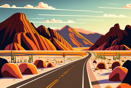 roadway with a panoramic view of Death Valley National Parkの素材