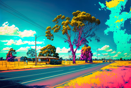 vivid pop roadside sceneryの素材