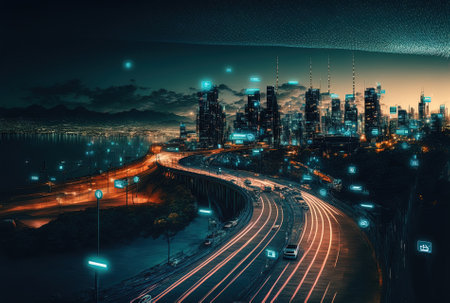 Smart city with communication network at checkpointsの素材