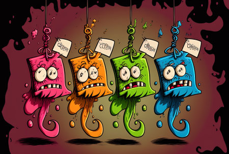 tags dangling from a twistの素材