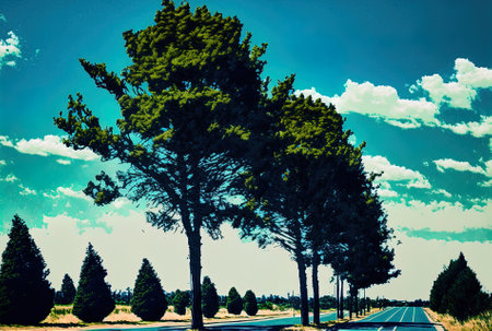 trees viewed from the highwayの素材