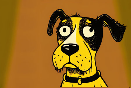 Funny dog expression of anxiety. indistinct on yellowの素材