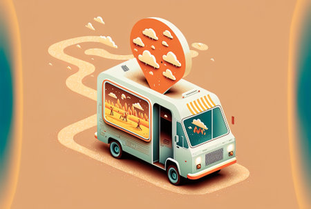 Illustration of a mobile with a route and an original idea for home deliveryの素材
