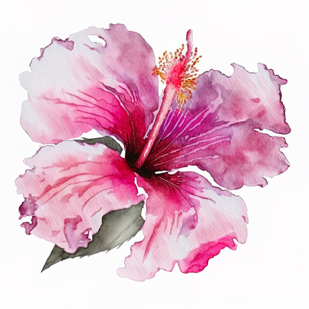 Hibiscus , isolated white background, watercolor illustration, Pink flowerの素材