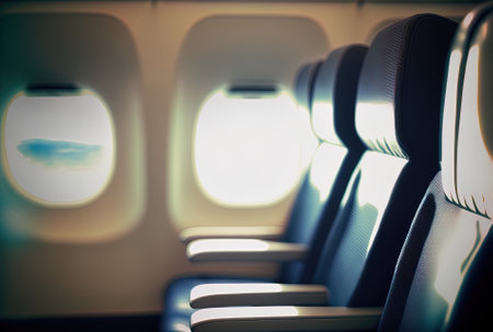 Interior of an aircraft seat with a vague blur and soft focusの素材