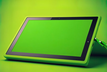 Horizontal use of a contemporary tablet for a green screenの素材