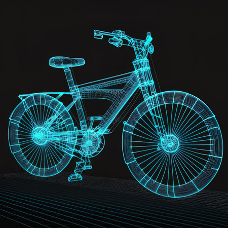 Futuristic Bicycle Bike in Hologram Wireframe Style. Nice 3D Renderingの素材