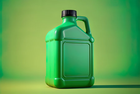 Green plastic gallon without packing on a green backdropの素材