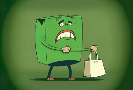 holding a green shopping bagの素材