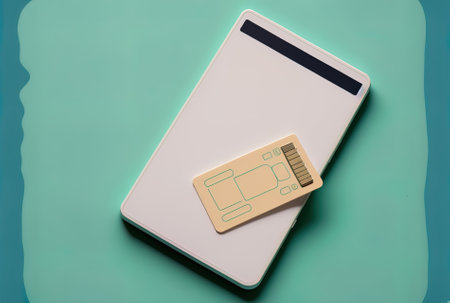 image of a sim card from above, showing a phone and a clipboardの素材