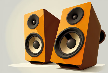High volume speakers against a white backgroundの素材