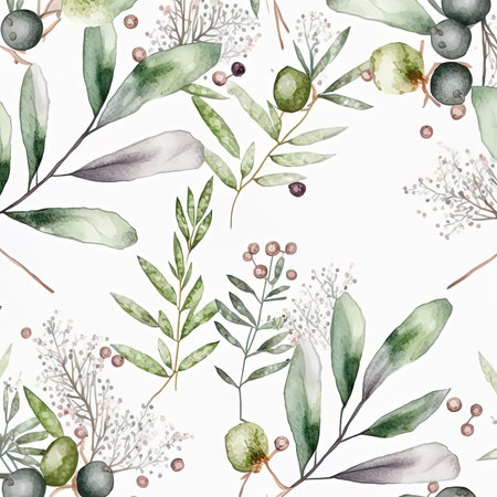 Leaves and wax flower illustration wallpaper, greenery on white background. watercolour style.の素材