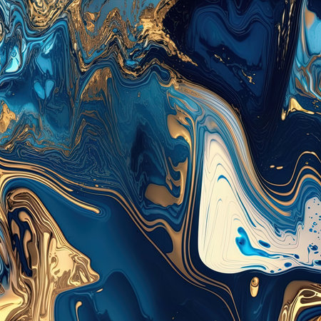 Luxurious modern 3d wallpaper. Abstract marble fluid art background. Blue and gold colorsの素材