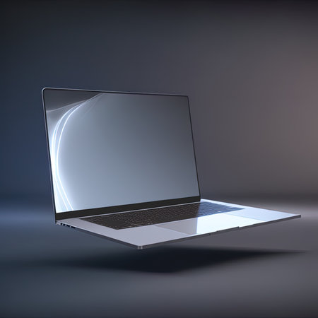 Minimalistic floating laptop blank screen mockup, 3d renderingの素材