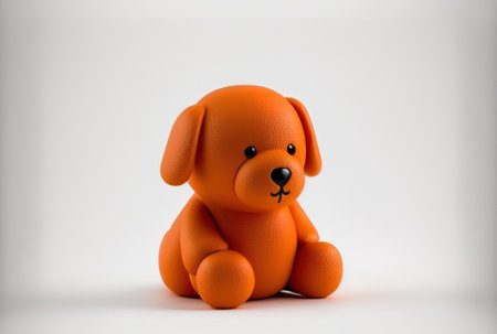 On a white backdrop, a cute orange toy dog figure is depictedの素材