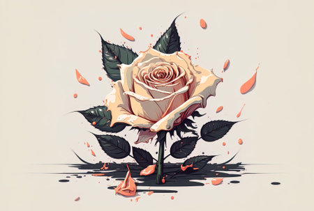 On a white background, a single rose with salmon petals around it can be seenの素材