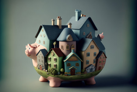 Model of a piggy bank with homesの素材