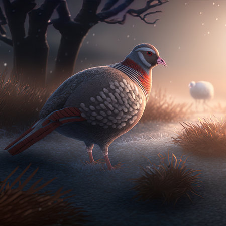 Red legged partridge, Alectoris rufa, In frost, Midlands, winterの素材