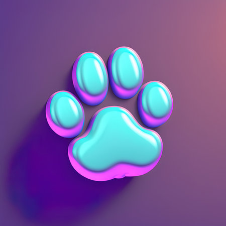 Pet paw sign. Cat hand. Cute symbol. 3d render. Helloの素材