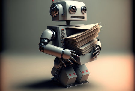 Robot with files and paperworkの素材