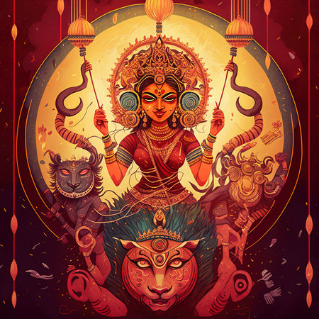 Shubh Navratri Festival, Happy Dussehra and Durga Pujaの素材