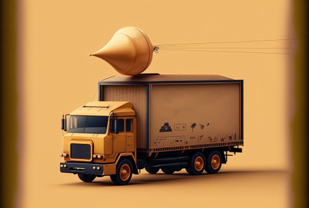 Transportation idea of shipment delivery by truck and bell notificationの素材