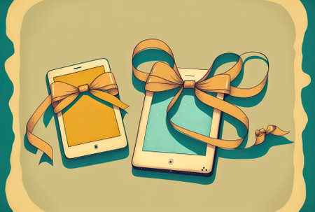 Tablets and smartphones with ribbonsの素材