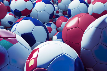 Football soccer ball with national flags isolated on a blank studio background. 3D illustrationの素材