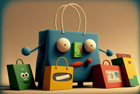 shopping bags, a toy sign, and a credit cardの素材