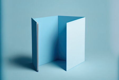 Template paper with a bifold design and a blue backdrop.の素材
