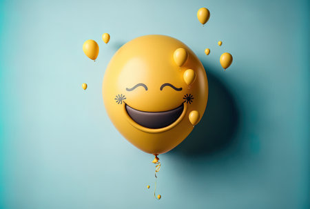 smiling emoji with closed eyes and flying balloonの素材