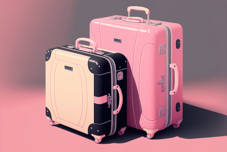 Pink, gray, and black suitcases are commonly used for travelの素材