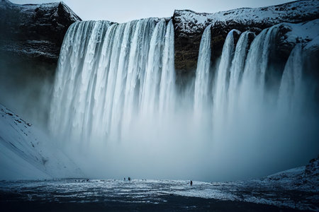 Skogafoss, the great and beautiful waterfall in Iceland during winterの素材
